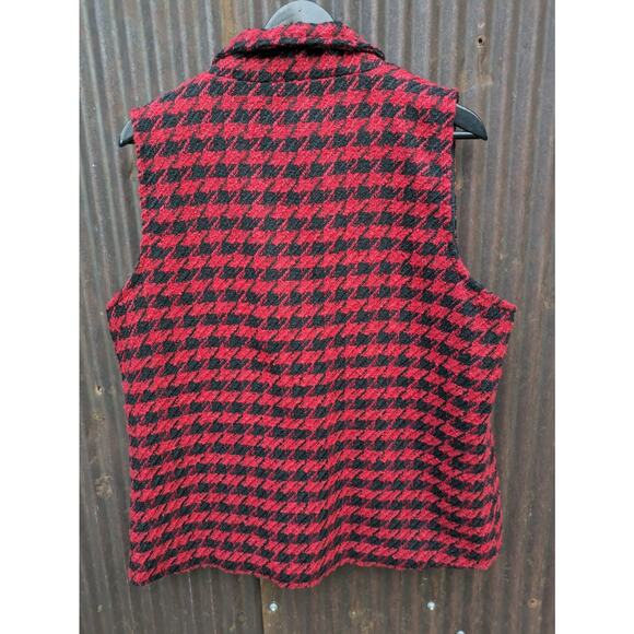 Lulu B Vest Women Large Red Houndstooth Black Checkered Soft Outdoor Autumn - Picture 4 of 10